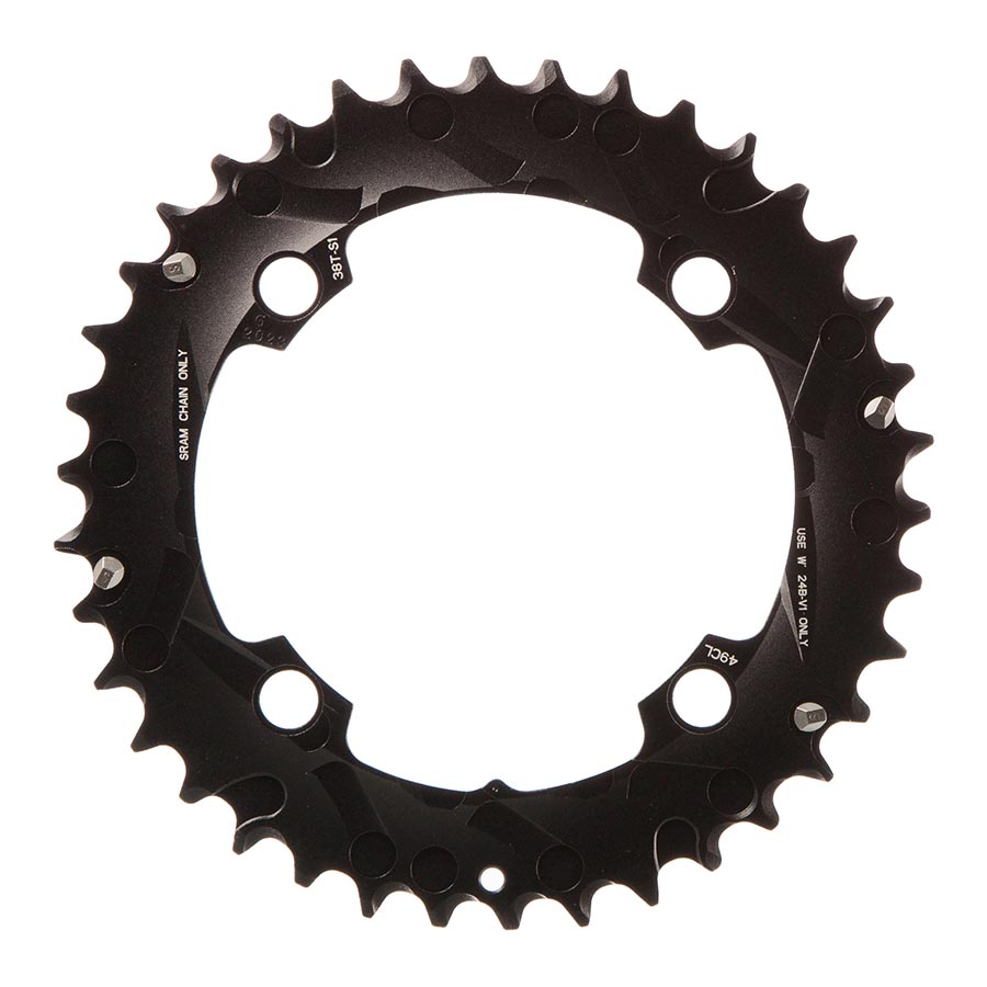 SRAM, 36T, 10 sp, BCD 104mm, 4-Bolt, Pour bashguard, Middle Chainring, For NO-PIN, Aluminum, Black, 11.6215.188.410
