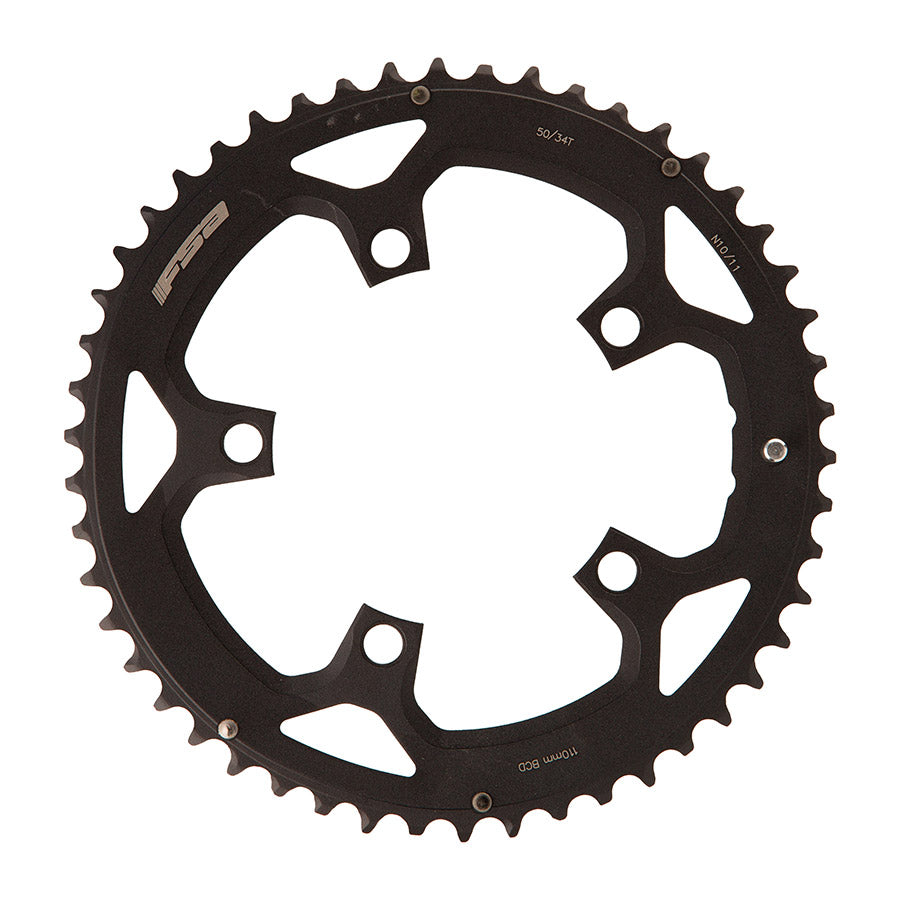 FSA, Gossamer/Omega Pro Road, Chainring, Teeth: 52, Speed: 10/11, BCD: 110, Bolts: 5, Outer, Aluminum, Black