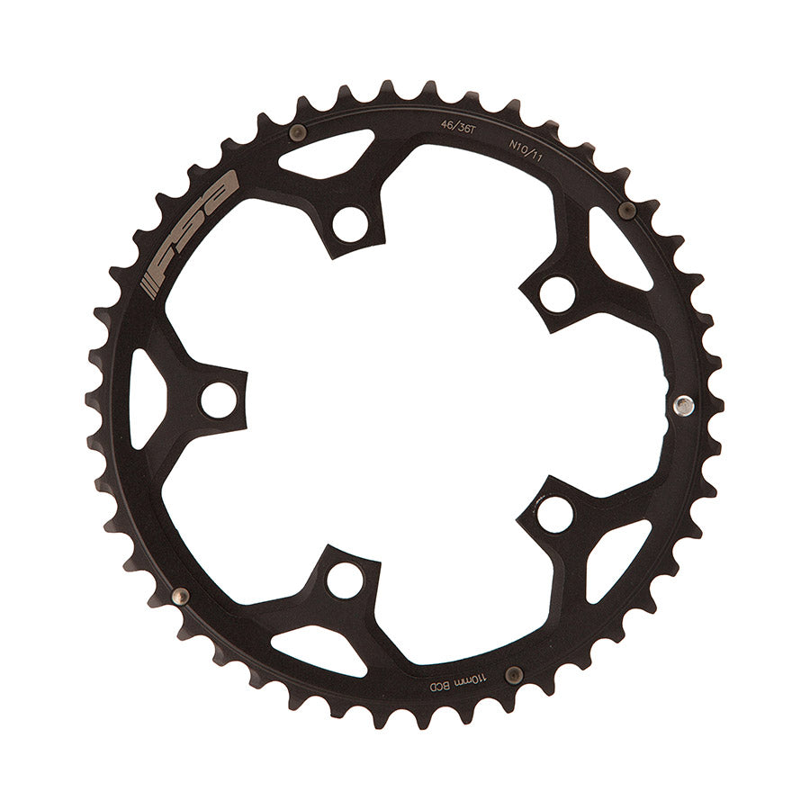 FSA, Gossamer/Omega Pro Road, Chainring, Teeth: 52, Speed: 10/11, BCD: 110, Bolts: 5, Outer, Aluminum, Black